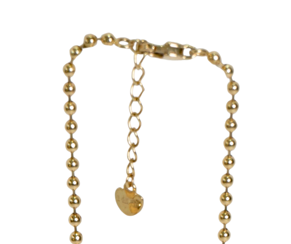 Pulsera de Bolitas con Dije Van Cleef de 8.5" en Oro 14K