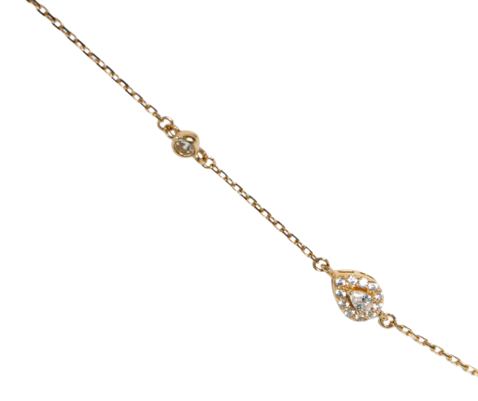 Pulsera con Dije y Piedras Blancas de 8" en Oro 14K