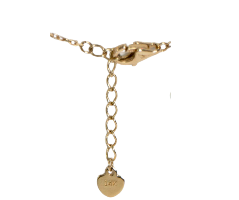 Pulsera con Dije y Piedras Blancas de 8" en Oro 14K