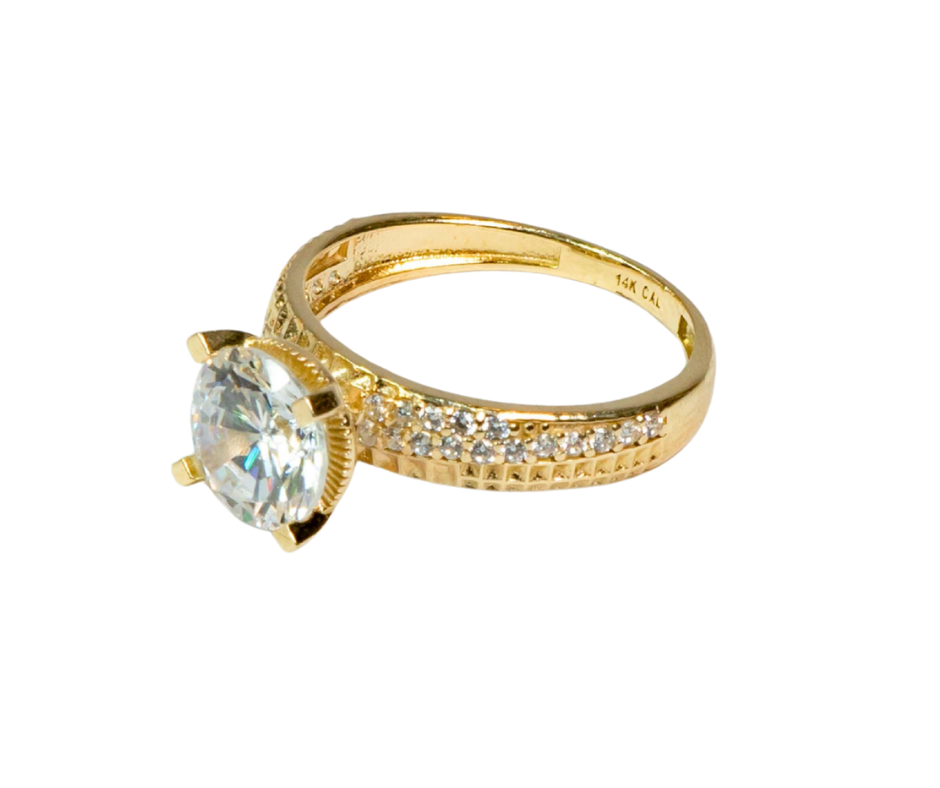 Anillo de Compromiso con Piedras en Diagonal