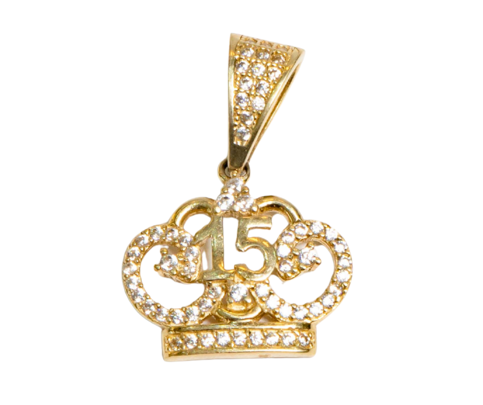 Dije Quince Años con Piedra en Oro 14K