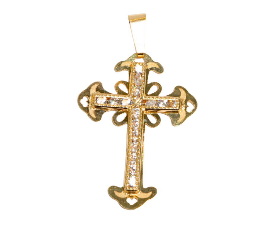 Dije Crucifijo con Piedra en Oro 14K