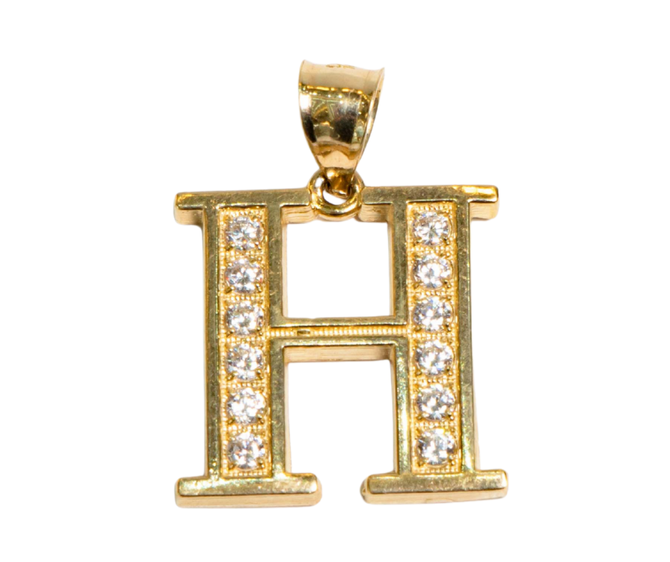 Dije Letra H con Piedra en Oro 14K