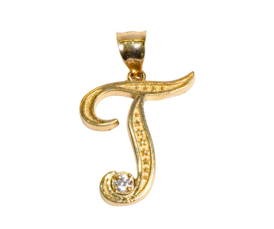 Dije Letra J con Piedra en Oro 14K