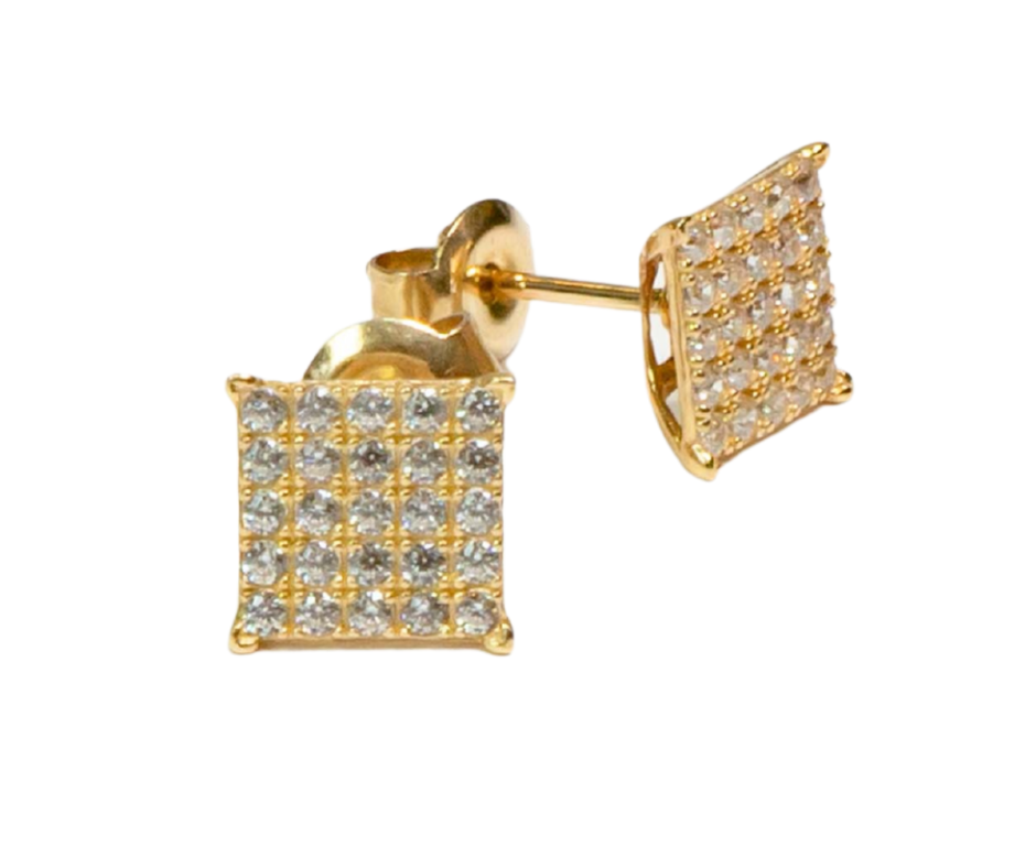 Aretes Palito con Piedra Blanca en Oro 14K