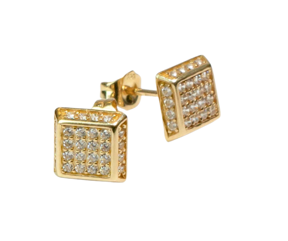 Aretes Palito con Piedra Blanca en Oro 14K