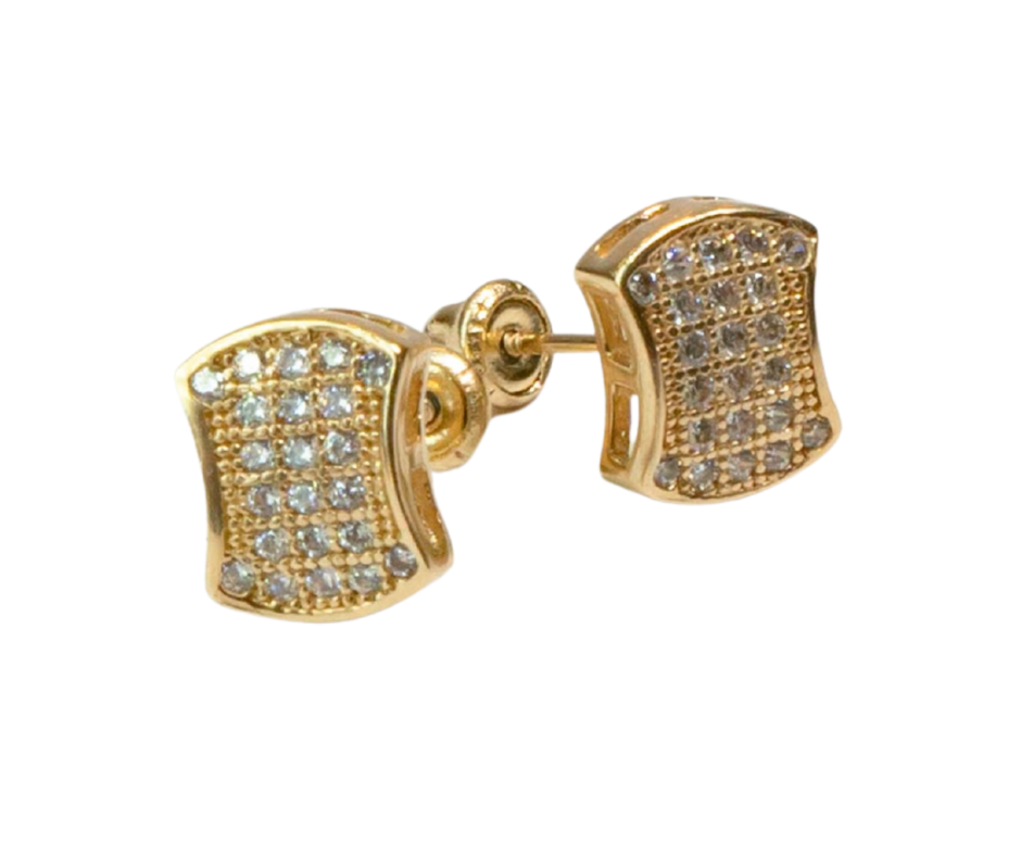 Aretes Palito con Piedra Blanca en Oro 14K