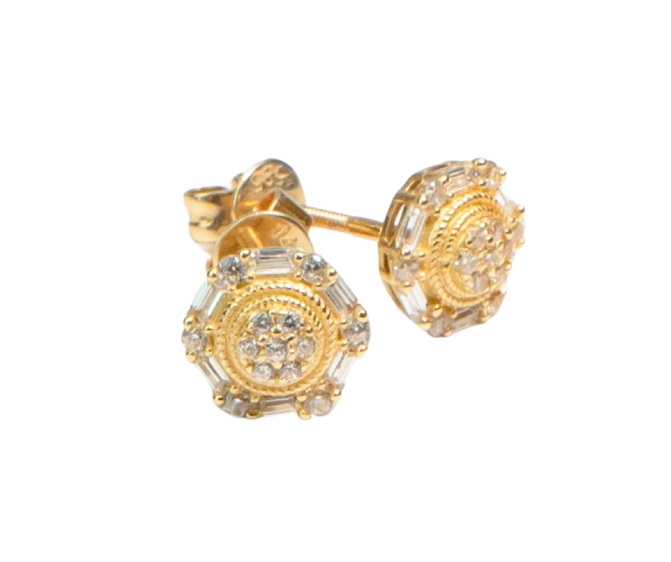 Aretes Palito con Piedra Blanca en Oro 14K