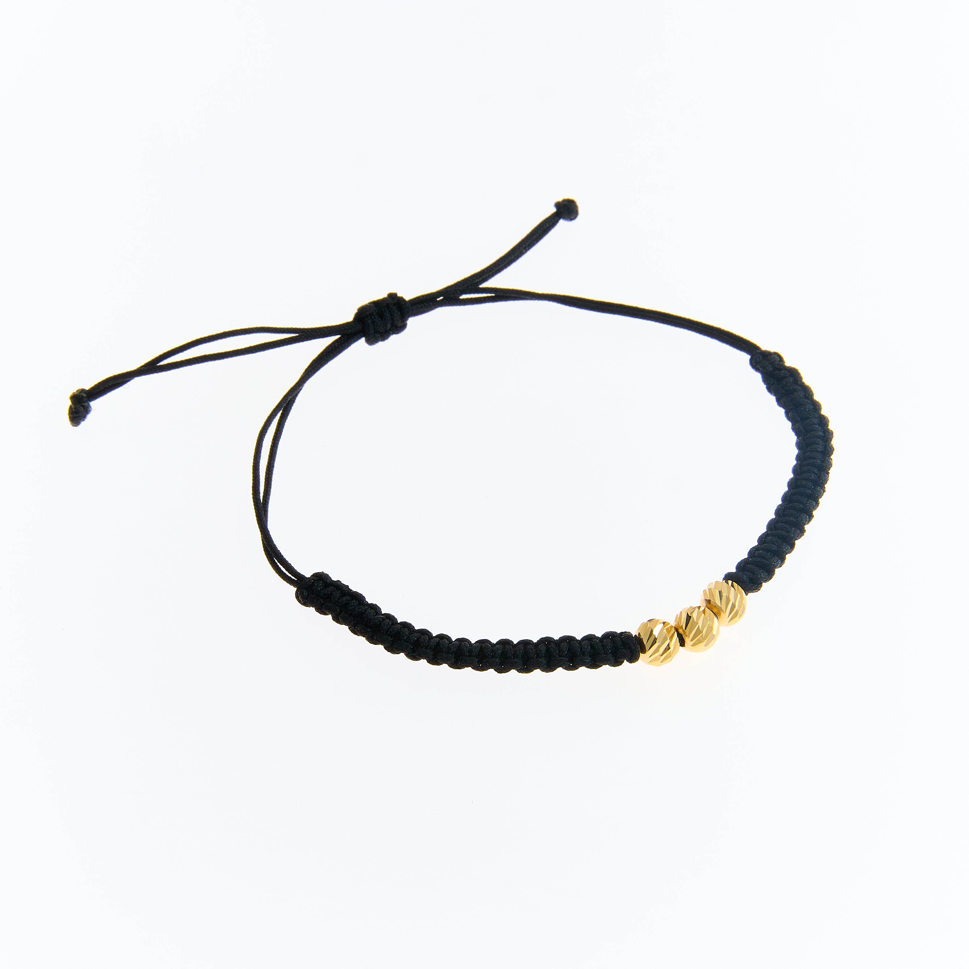 Pulsera Hilo Negro con 3 Esferas Oro 5mm