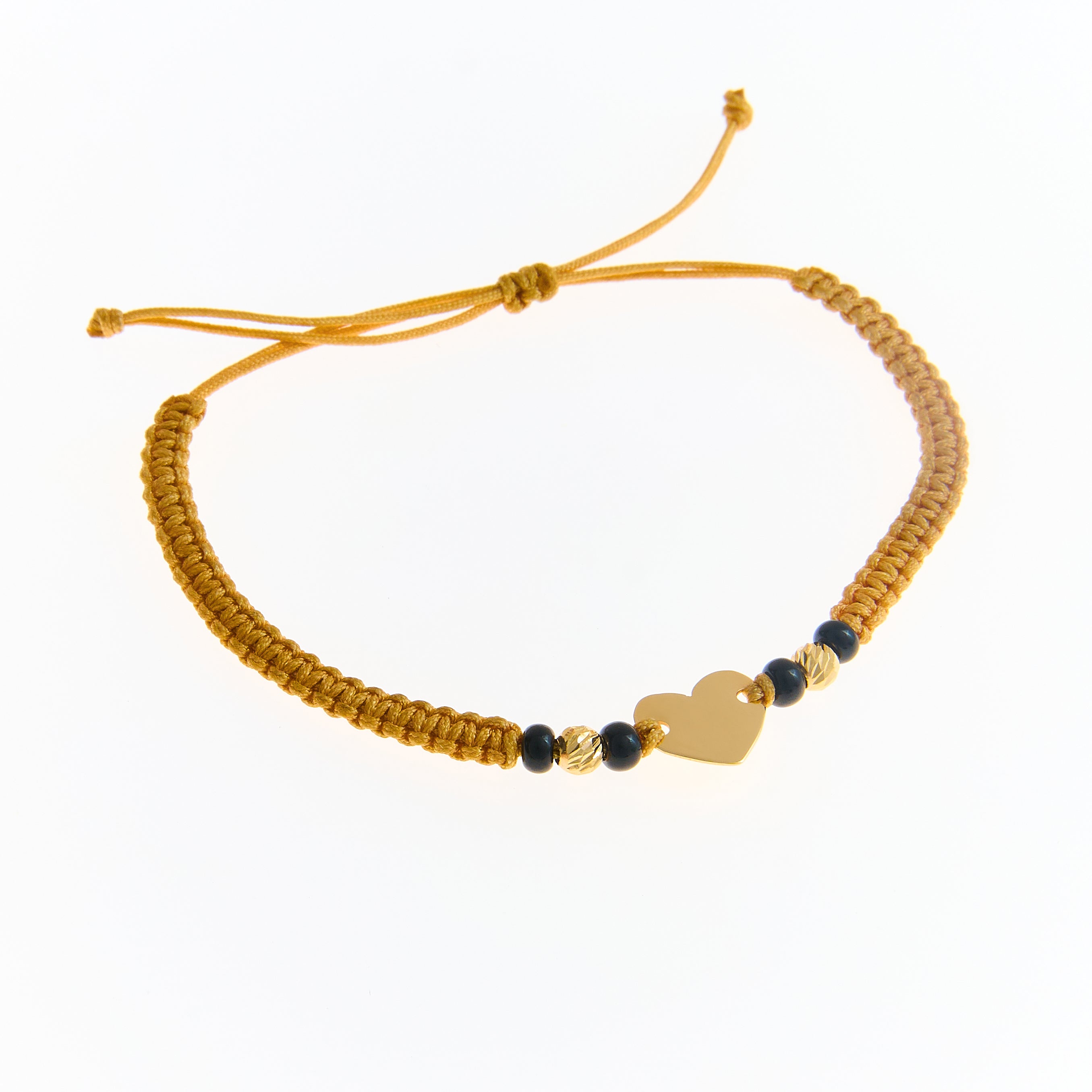 Pulsera Hilo Beige con Dije Corazón Oro
